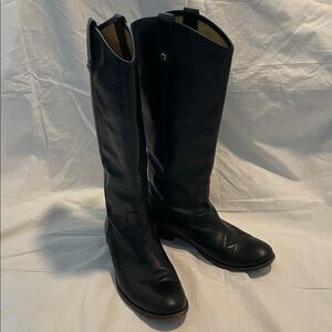 Black Leather Frye Melissa Lug Button Tall Boots - 10